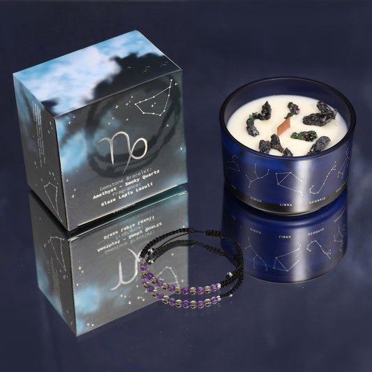 Capricorn Zodiac Crystal Candle with Gemstone Bracelet | #product_category# - OneRoofGifts