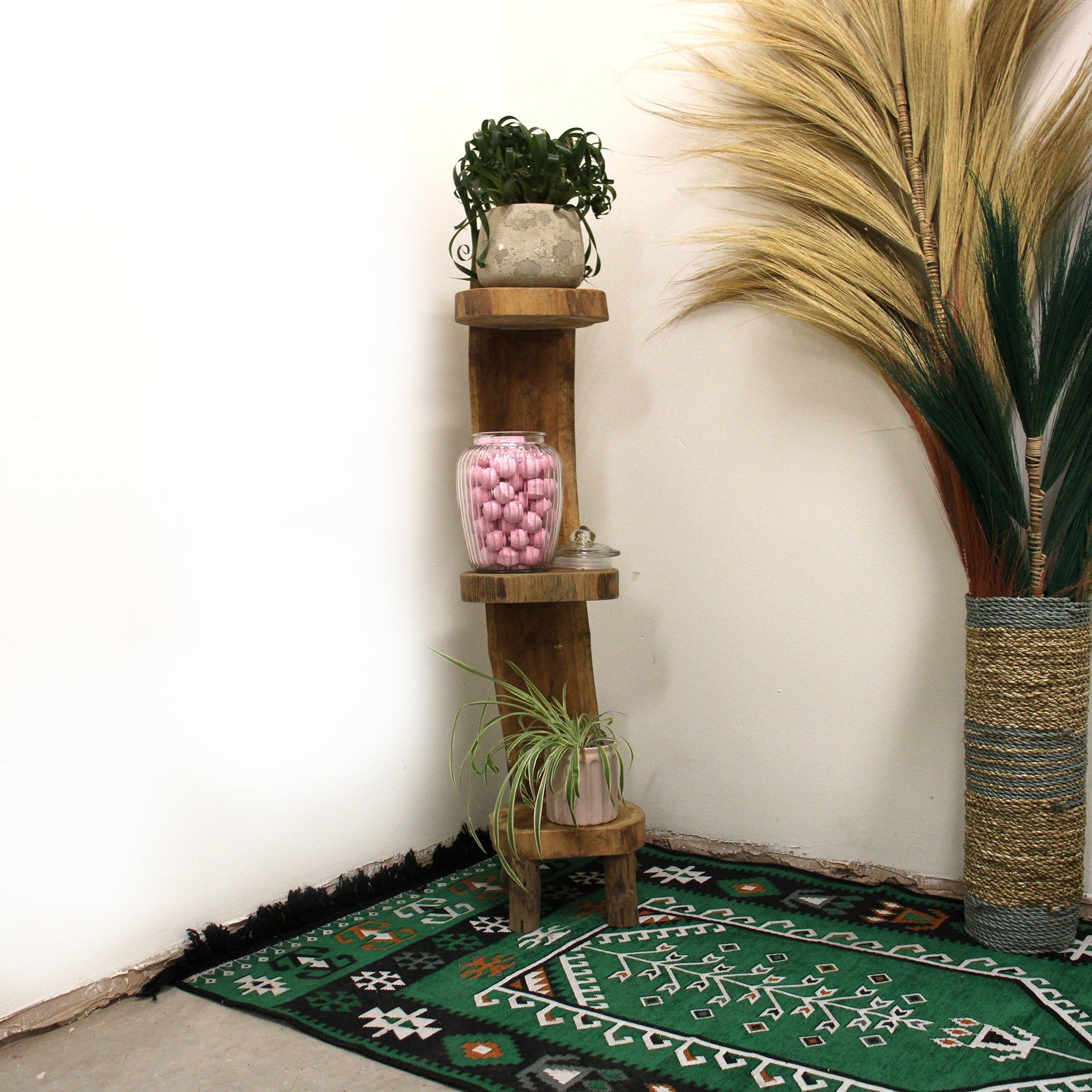 100 cm Natural Teak Log Display Shelf with 3 Shelves | #product_category# - OneRoofGifts