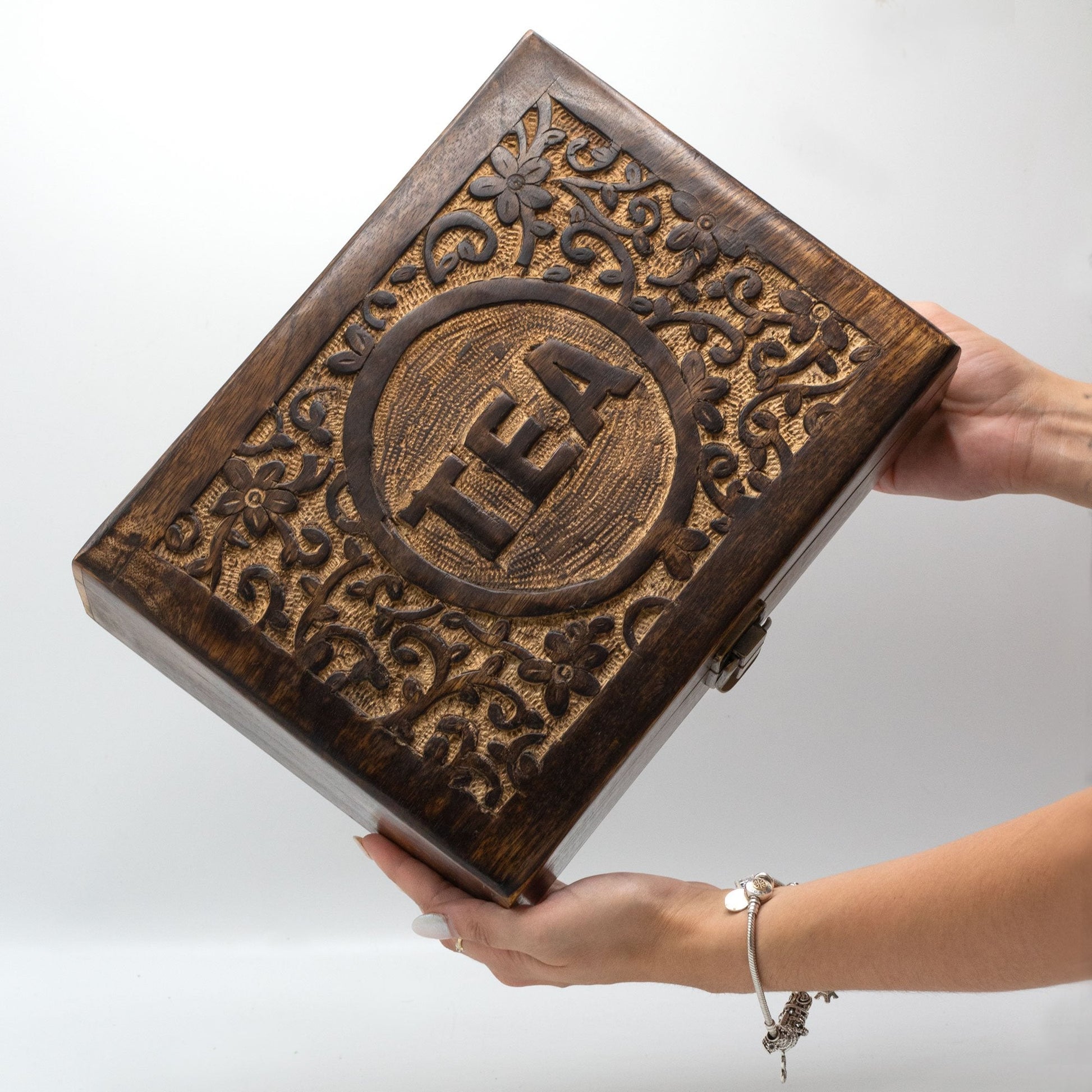 12 - Compartment Carved Mango Wood Tea Box | #product_category# - OneRoofGifts