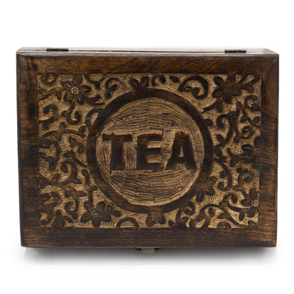 12 - Compartment Carved Mango Wood Tea Box | #product_category# - OneRoofGifts