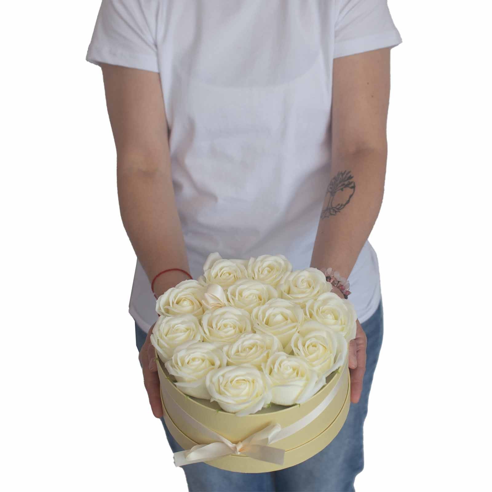 13 Cream Rose Soap Flower Bouquet in Heart Shape | #product_category# - OneRoofGifts