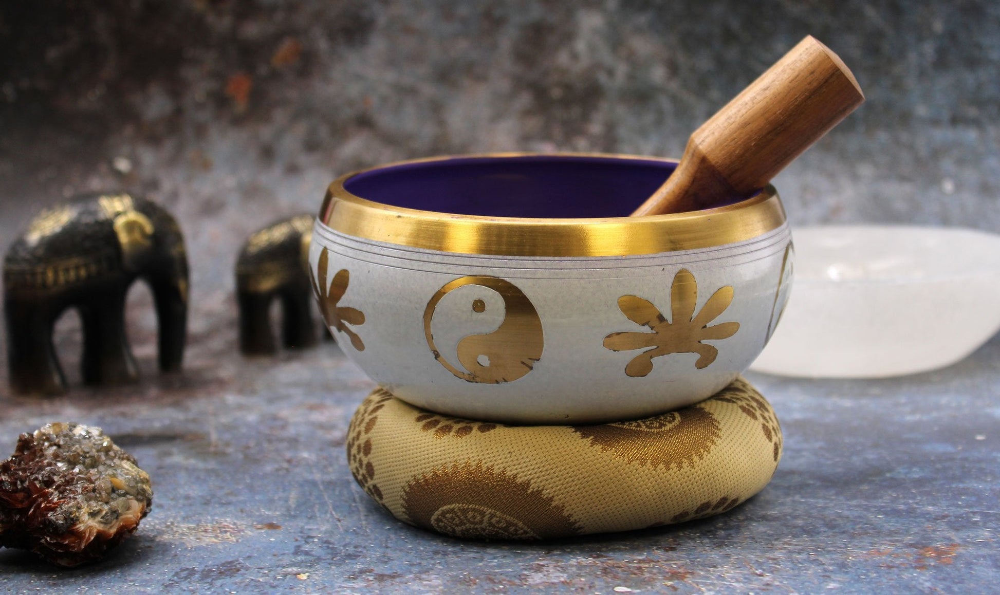 14cm Yin & Yang Singing Bowl Set, Large - White and Purple | #product_category# - OneRoofGifts
