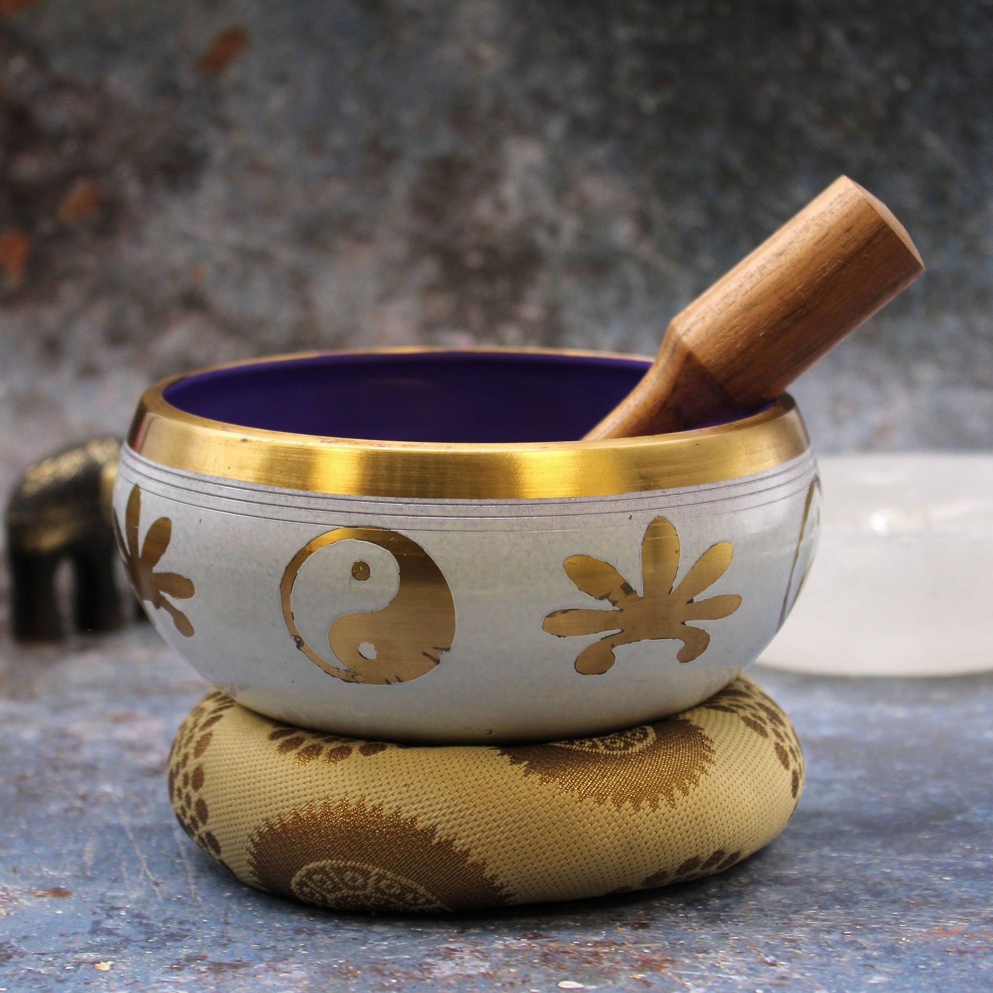 14cm Yin & Yang Singing Bowl Set, Large - White and Purple | #product_category# - OneRoofGifts