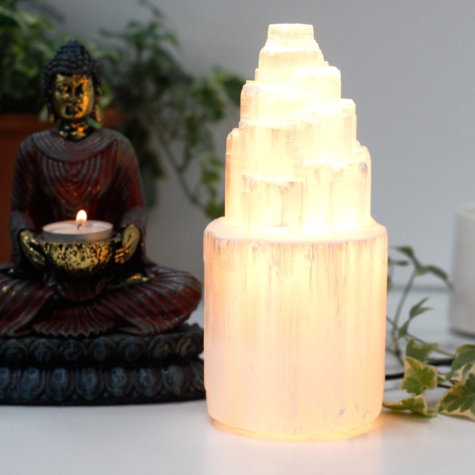 20 cm Natural Selenite Tower Lamp | #product_category# - OneRoofGifts