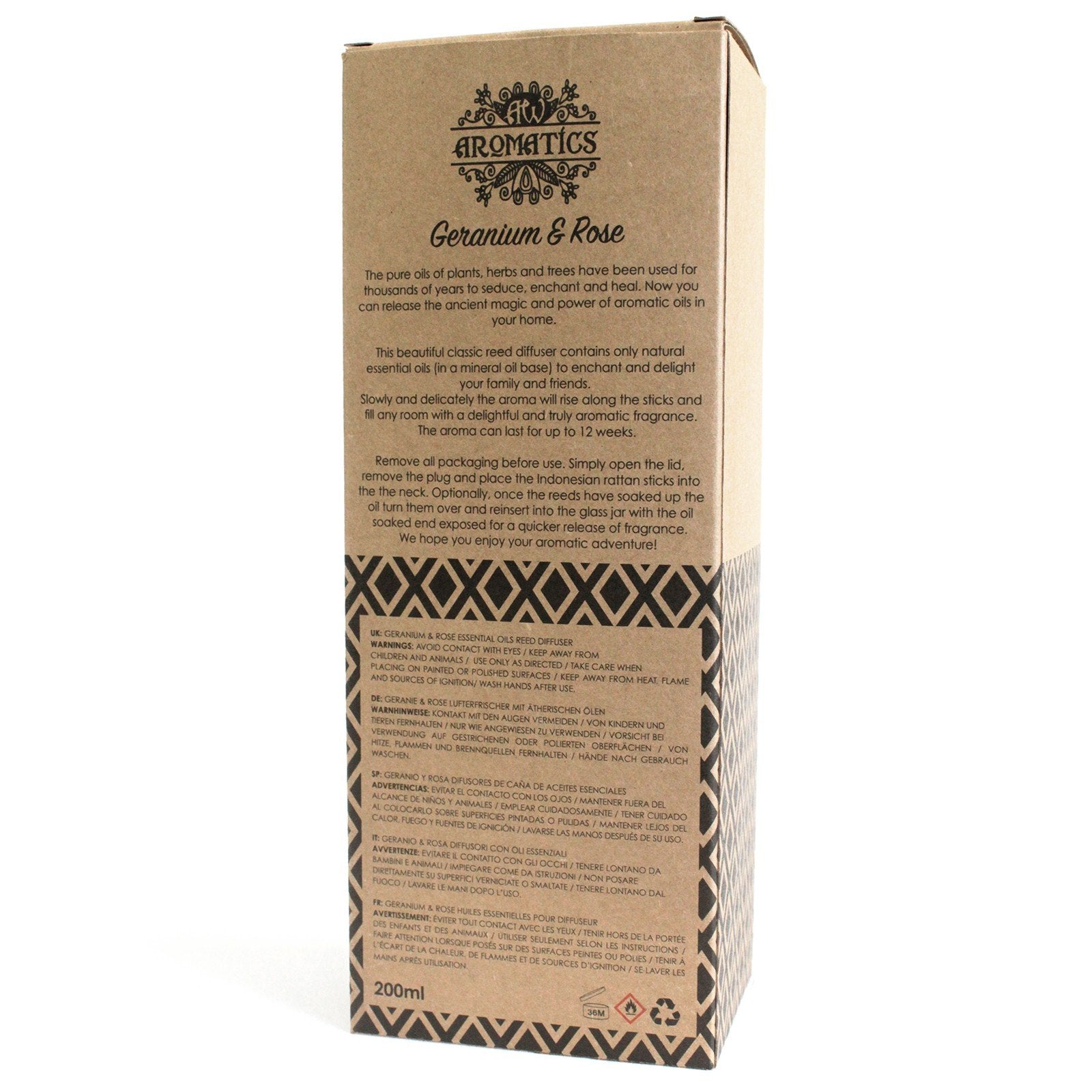 200ml Reed Diffuser with Geranium and Rose Essential Oil | #product_category# - OneRoofGifts