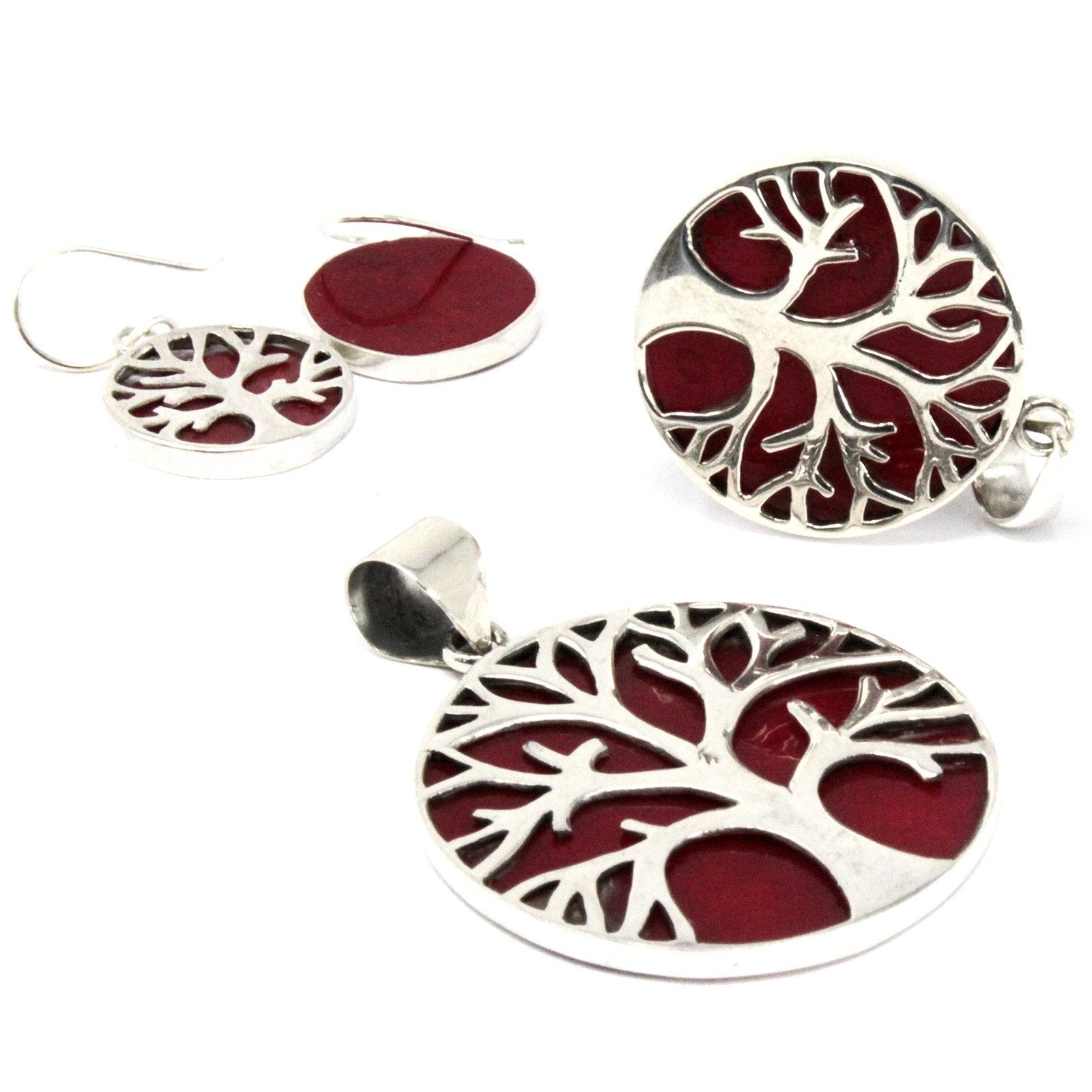 22mm Tree of Life Silver Pendant with Coral Effect | #product_category# - OneRoofGifts