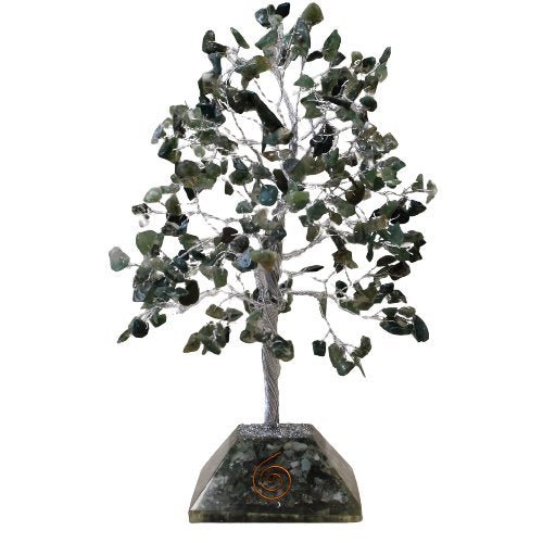 320 Moss Agate Stone Gemstone Tree with Orgonite Base | #product_category# - OneRoofGifts