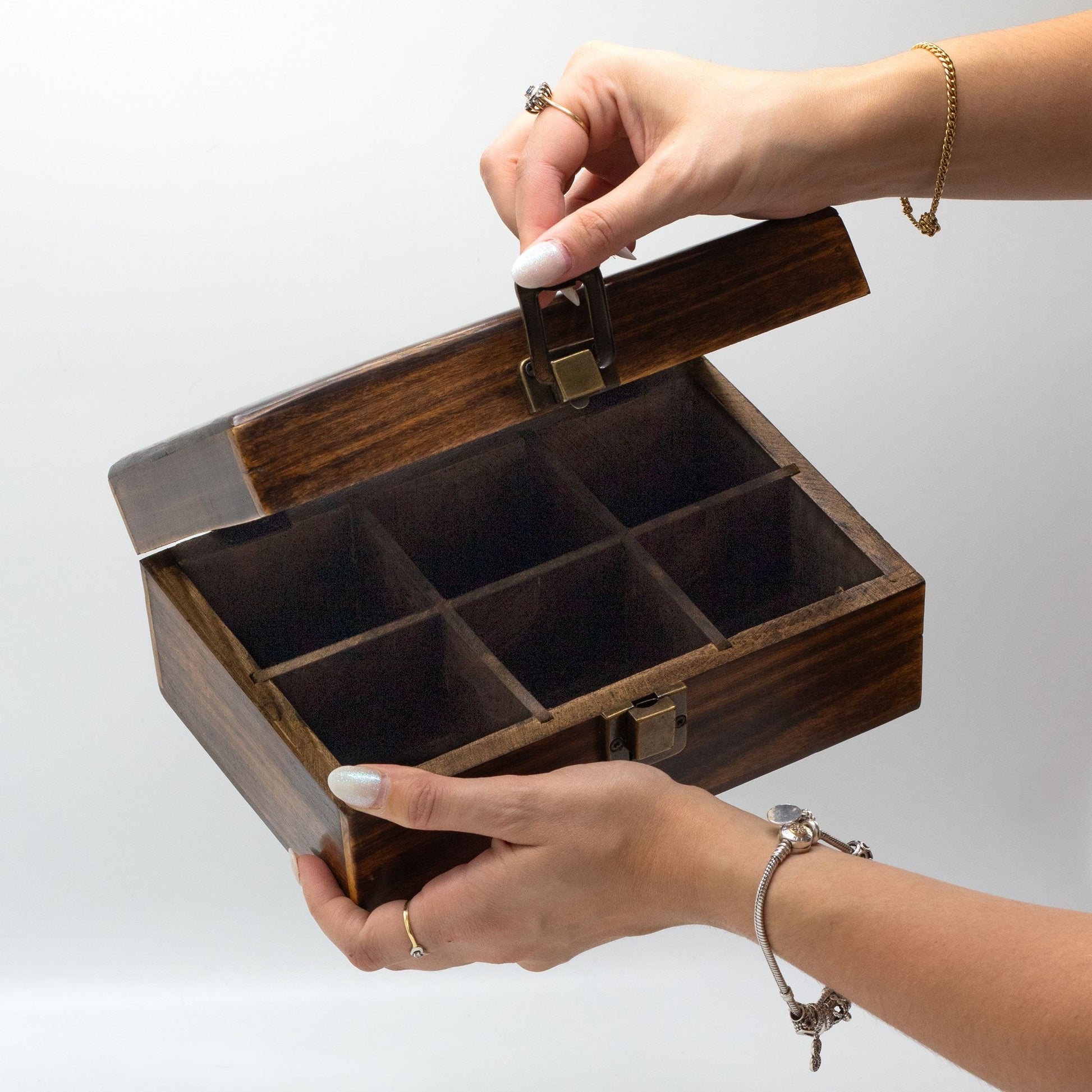 6 - Compartment Mango Wood Tea Box | #product_category# - OneRoofGifts