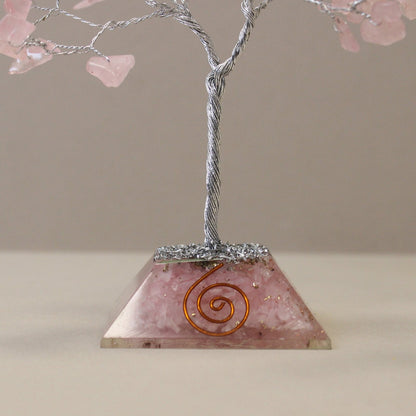 80 Rose Quartz Stones Gemstone Tree with Orgonite Base | #product_category# - OneRoofGifts