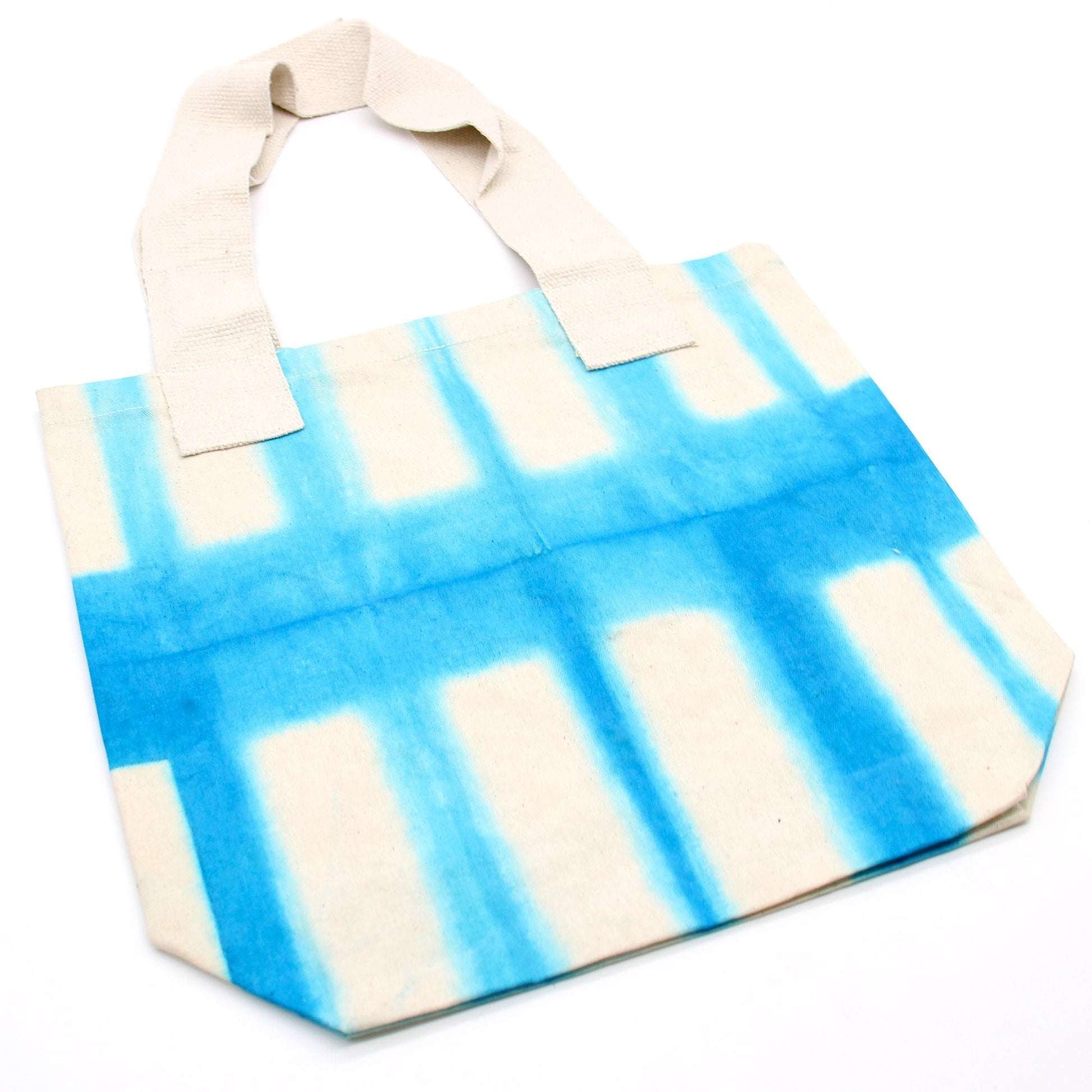 8oz 38x42x12cm Natural Tie - Dye Cotton Bag with Sky Blue Blocks and Natural Handle | #product_category# - OneRoofGifts