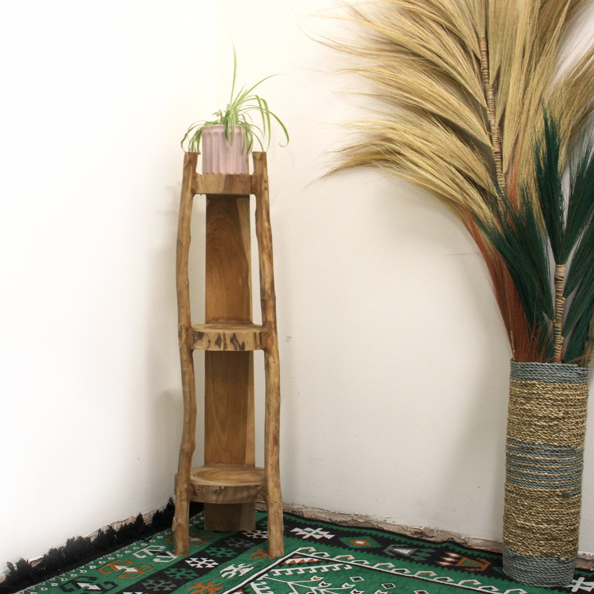 90cm Natural Teak Corner Unit with 3 Shelves | #product_category# - OneRoofGifts