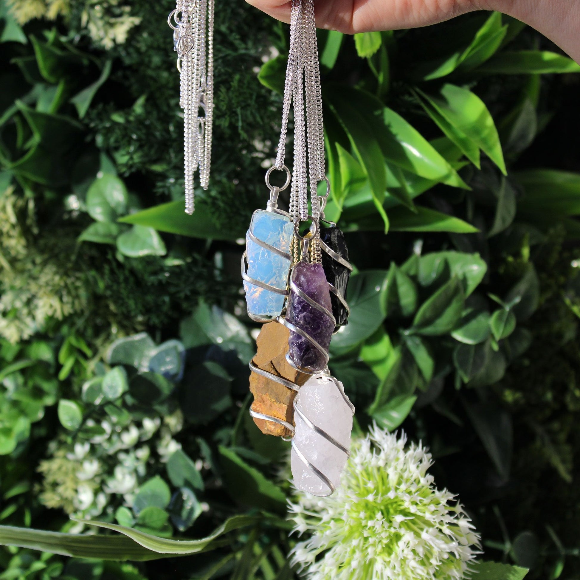 Amethyst Gemstone Necklace, Cascade Wrapped Rough | #product_category# - OneRoofGifts