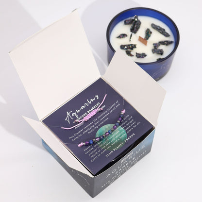 Aquarius Zodiac Crystal Candle with Gemstone Bracelet | #product_category# - OneRoofGifts