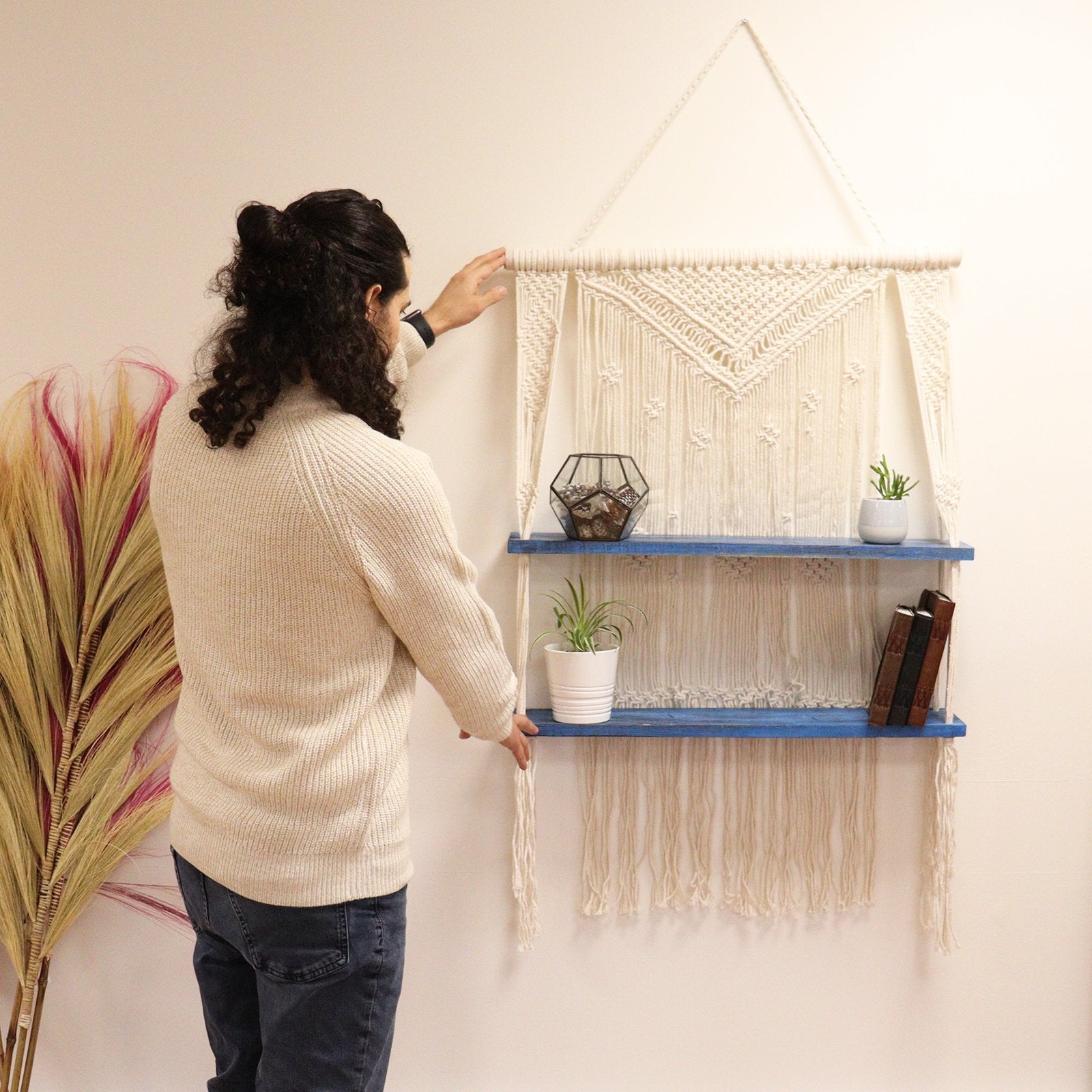Blue Natural Macrame Hanging Shelves | #product_category# - OneRoofGifts
