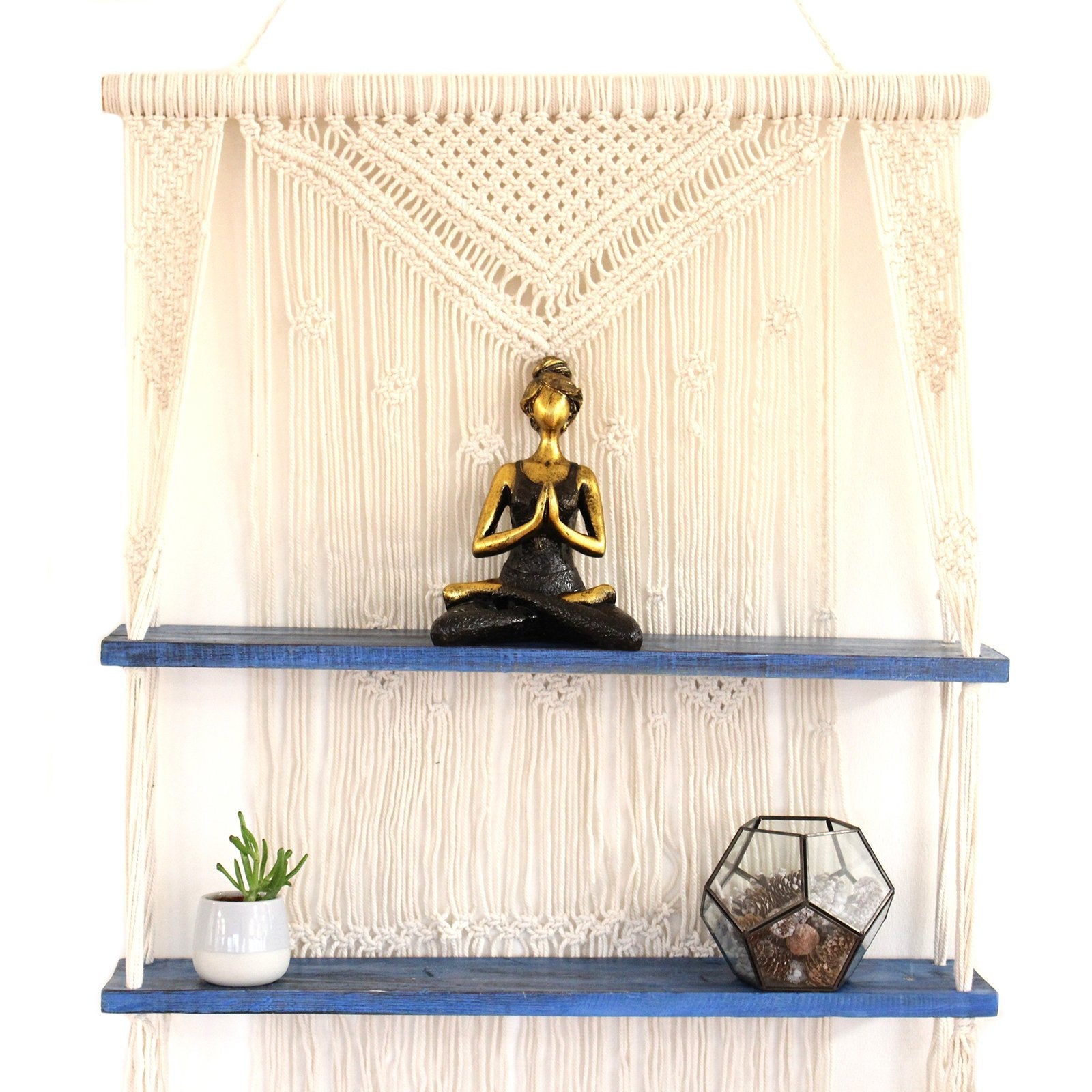 Blue Natural Macrame Hanging Shelves | #product_category# - OneRoofGifts