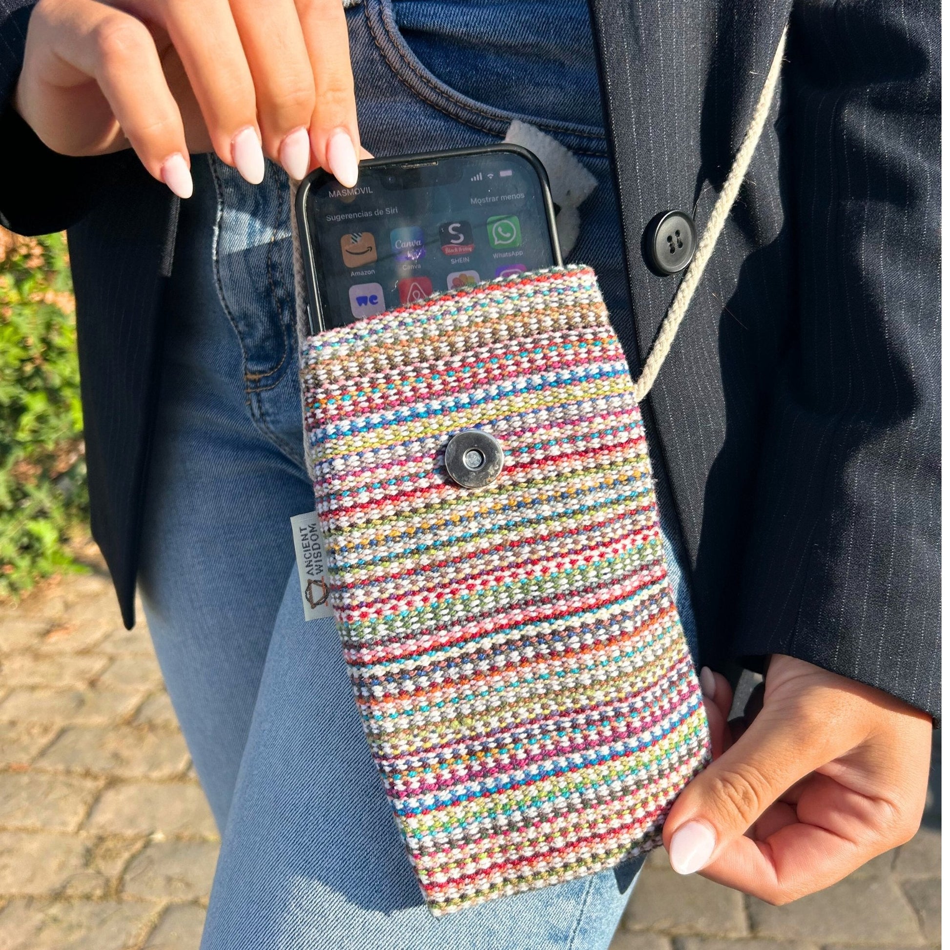Bunny Decor Pink Striped Phone Holder Bag | #product_category# - OneRoofGifts