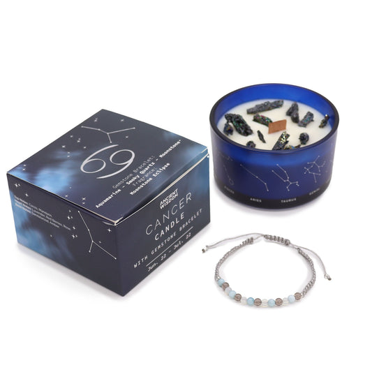 Cancer Zodiac Crystal Candle with Gemstone Bracelet | #product_category# - OneRoofGifts