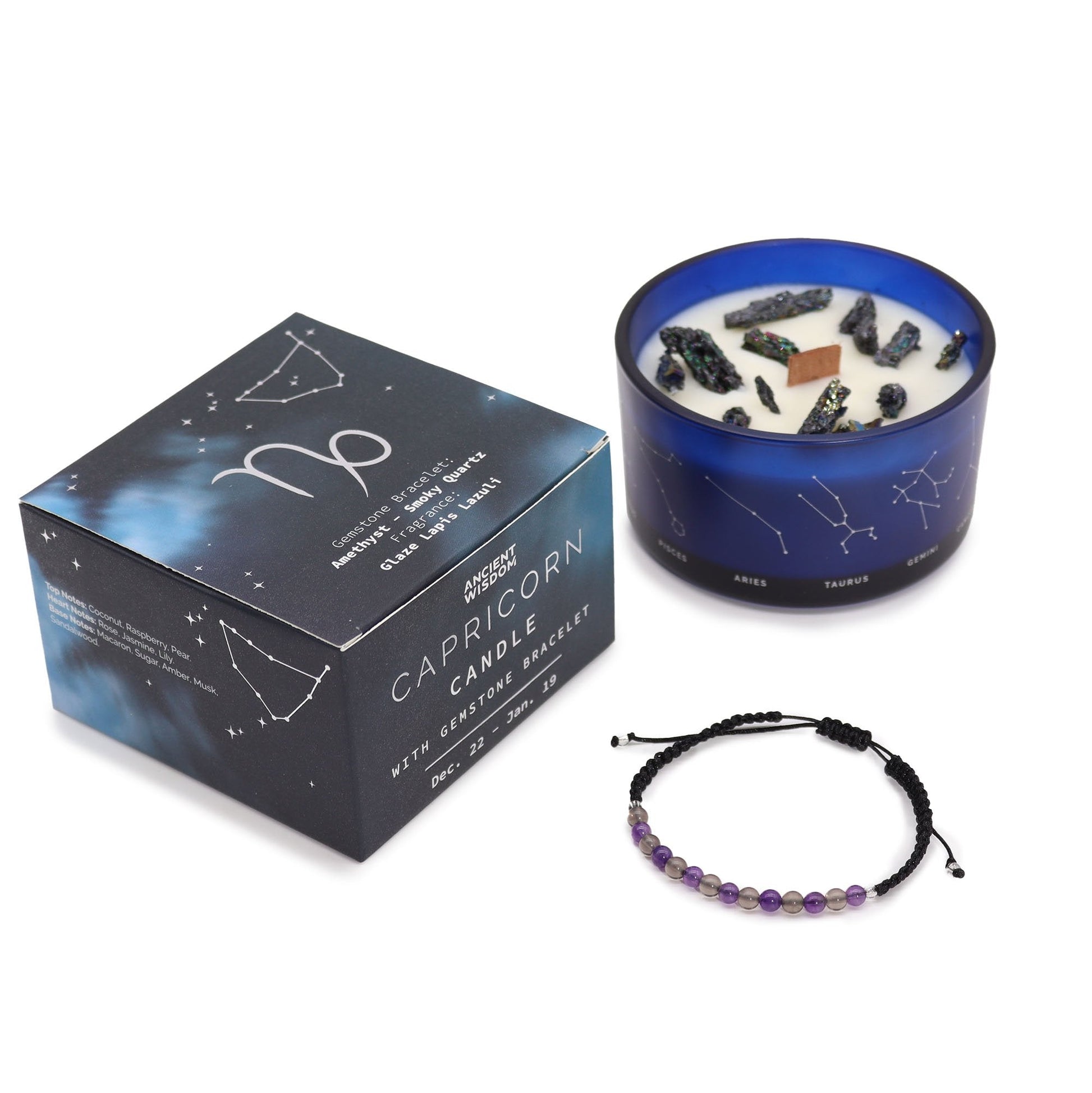 Capricorn Zodiac Crystal Candle with Gemstone Bracelet | #product_category# - OneRoofGifts