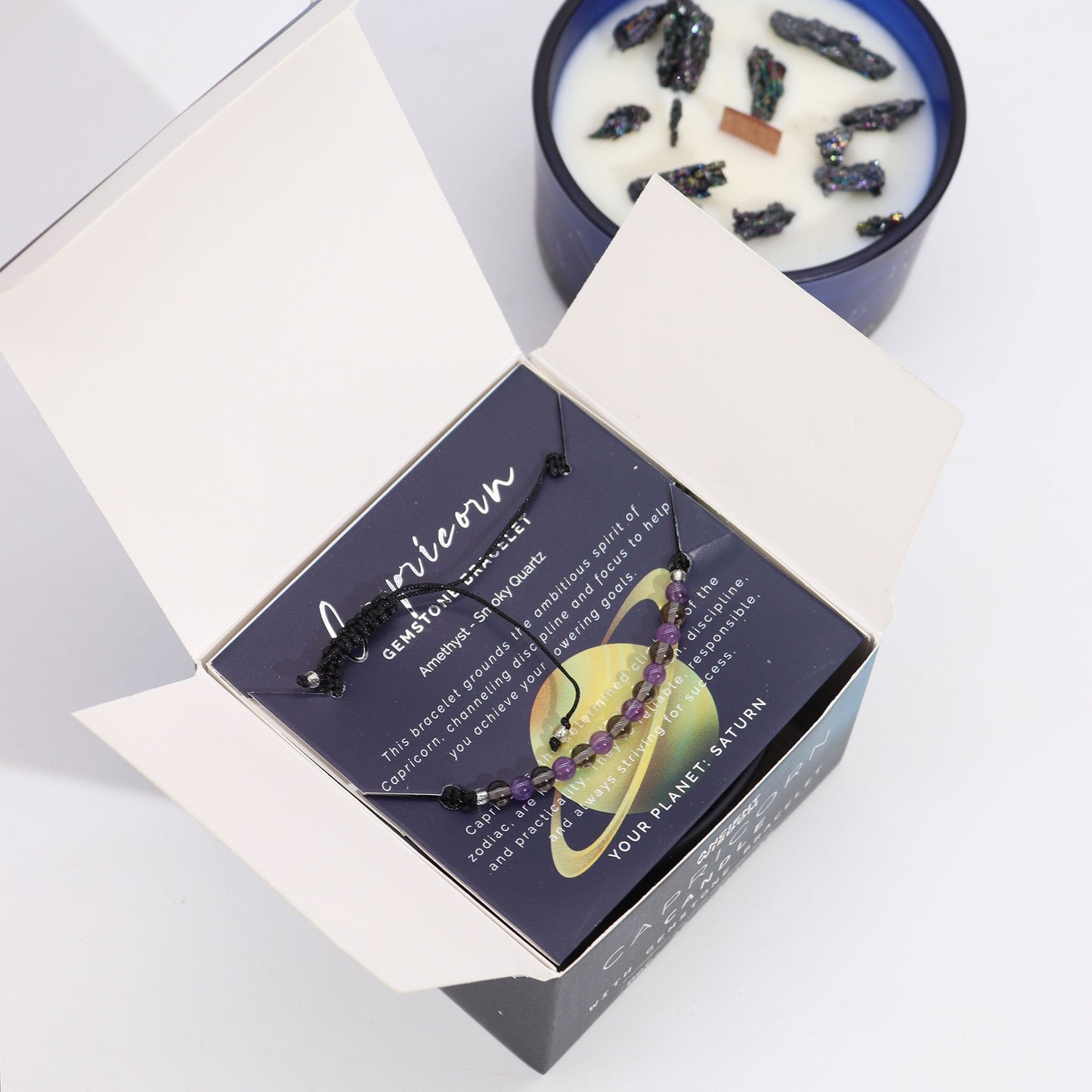 Capricorn Zodiac Crystal Candle with Gemstone Bracelet | #product_category# - OneRoofGifts