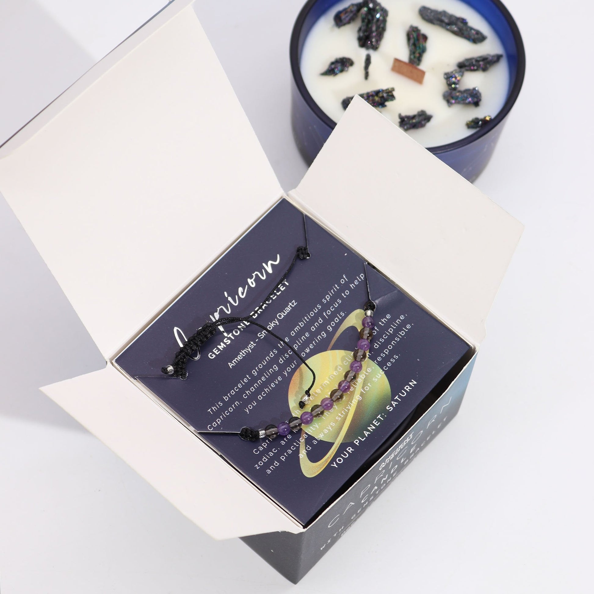 Capricorn Zodiac Crystal Candle with Gemstone Bracelet | #product_category# - OneRoofGifts