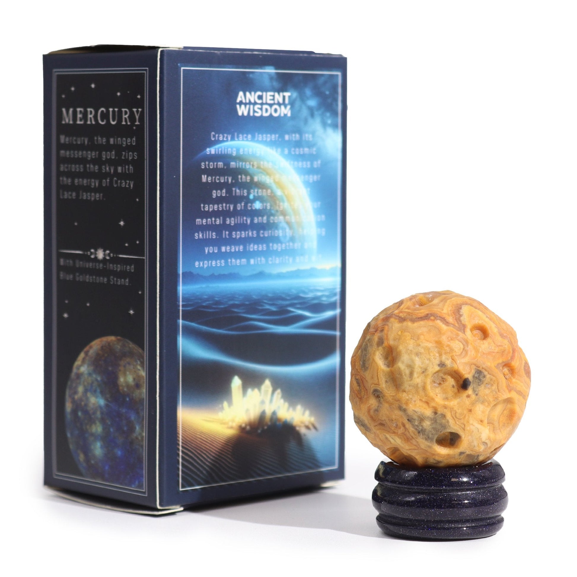 Crazy Lace Jasper Sphere with Goldstone Stand (Mercury) | #product_category# - OneRoofGifts