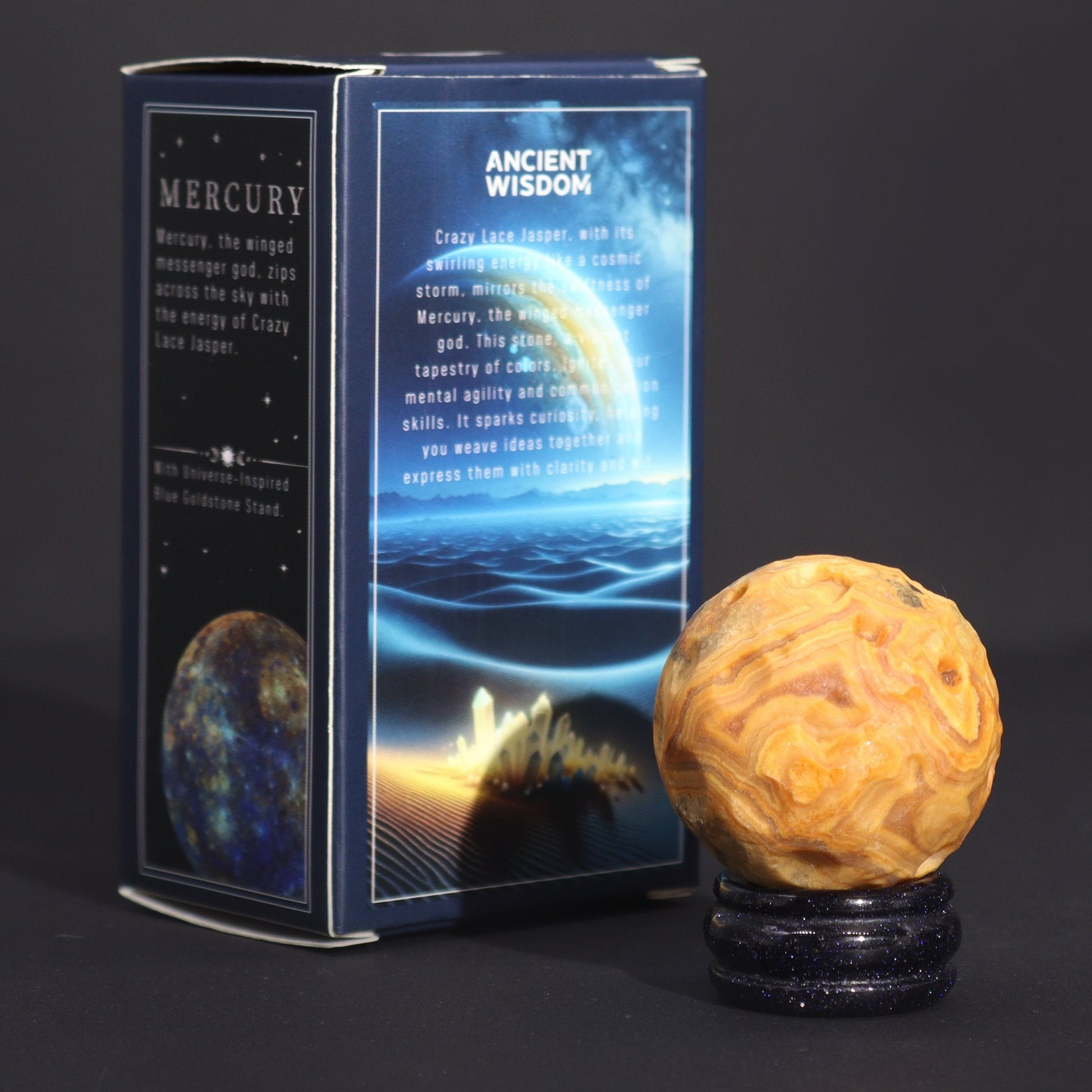 Crazy Lace Jasper Sphere with Goldstone Stand (Mercury) | #product_category# - OneRoofGifts