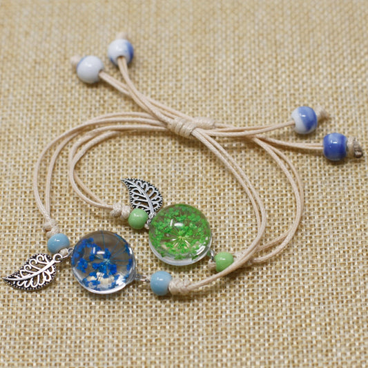 Delicate Flower and Leaf Design Pressed Flower Bracelet | #product_category# - OneRoofGifts