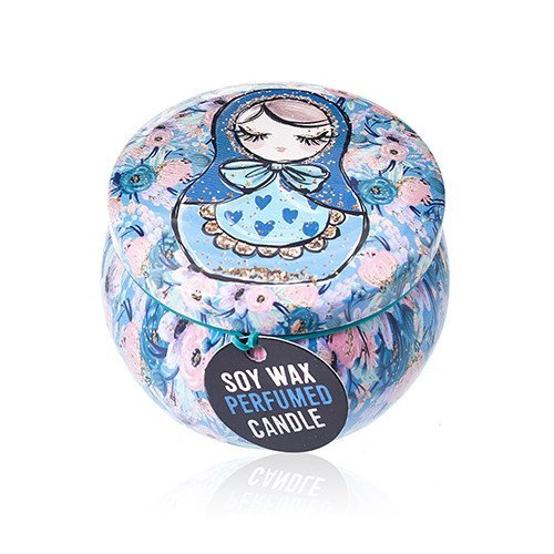 Dolly Blue Russian Dolls Design Artistic Tin Candle | #product_category# - OneRoofGifts