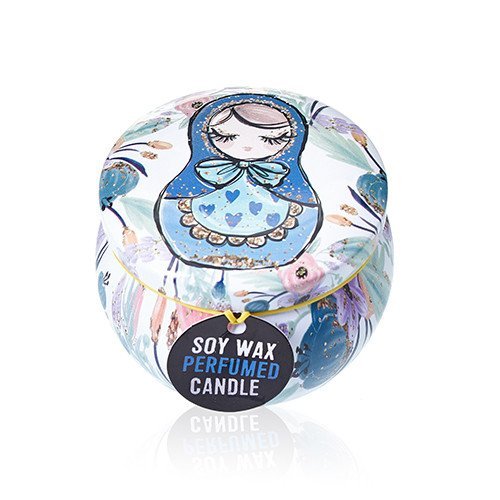 Dolly Blue Russian Dolls Design Artistic Tin Candle | #product_category# - OneRoofGifts