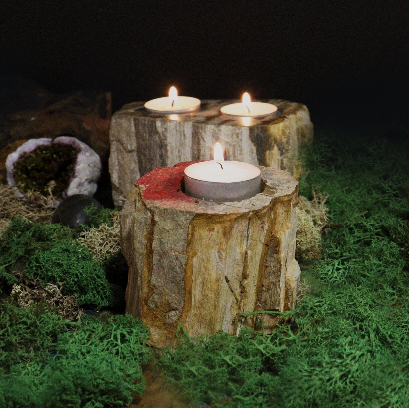 Double Candle Holder Petrified Wood | #product_category# - OneRoofGifts