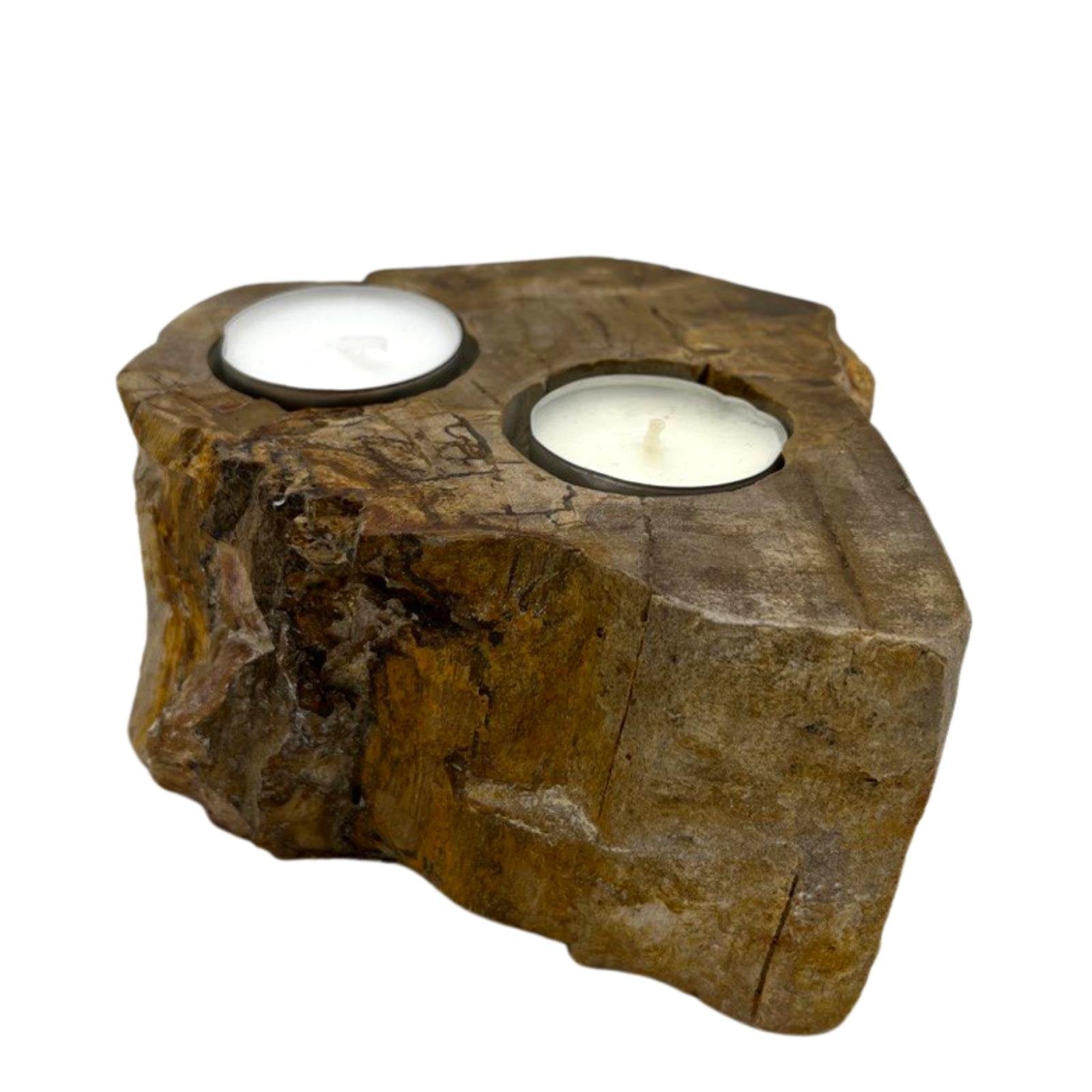 Double Candle Holder Petrified Wood | #product_category# - OneRoofGifts