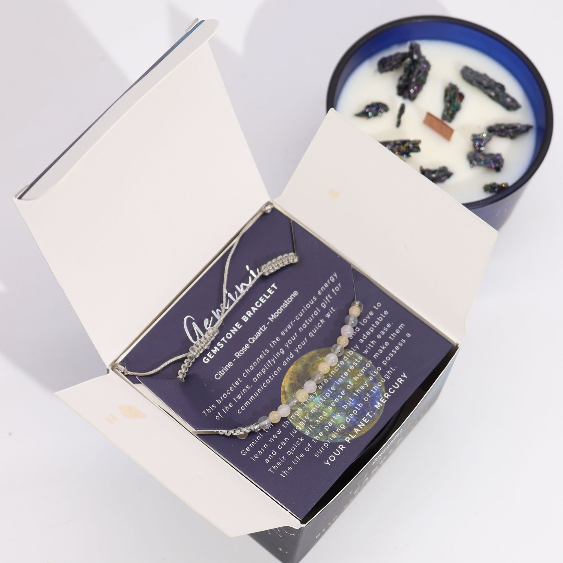 Gemini Zodiac Crystal Candle with Bracelet | #product_category# - OneRoofGifts
