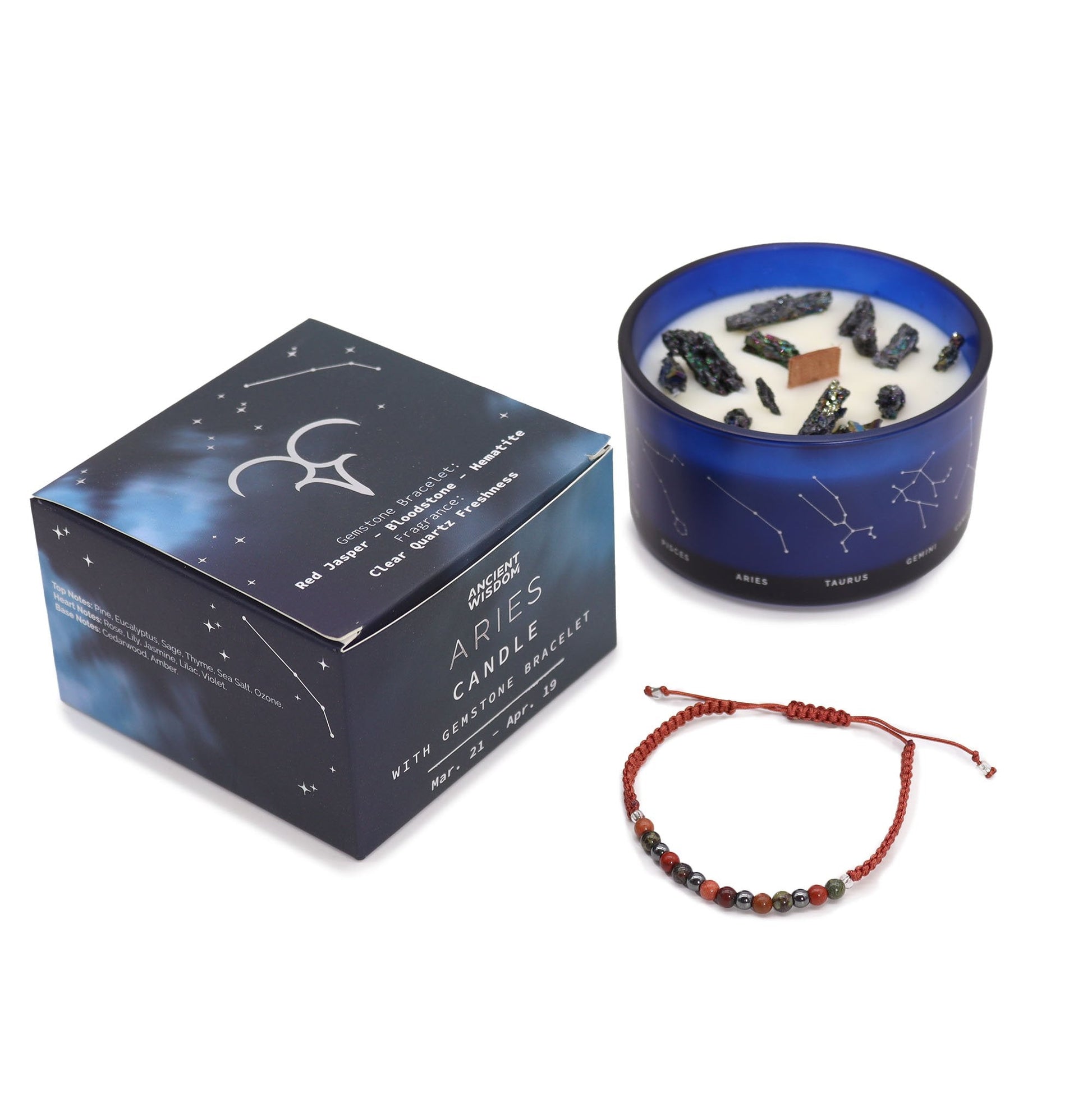Gemstone Bracelet and Aries Zodiac Crystal Candle | #product_category# - OneRoofGifts