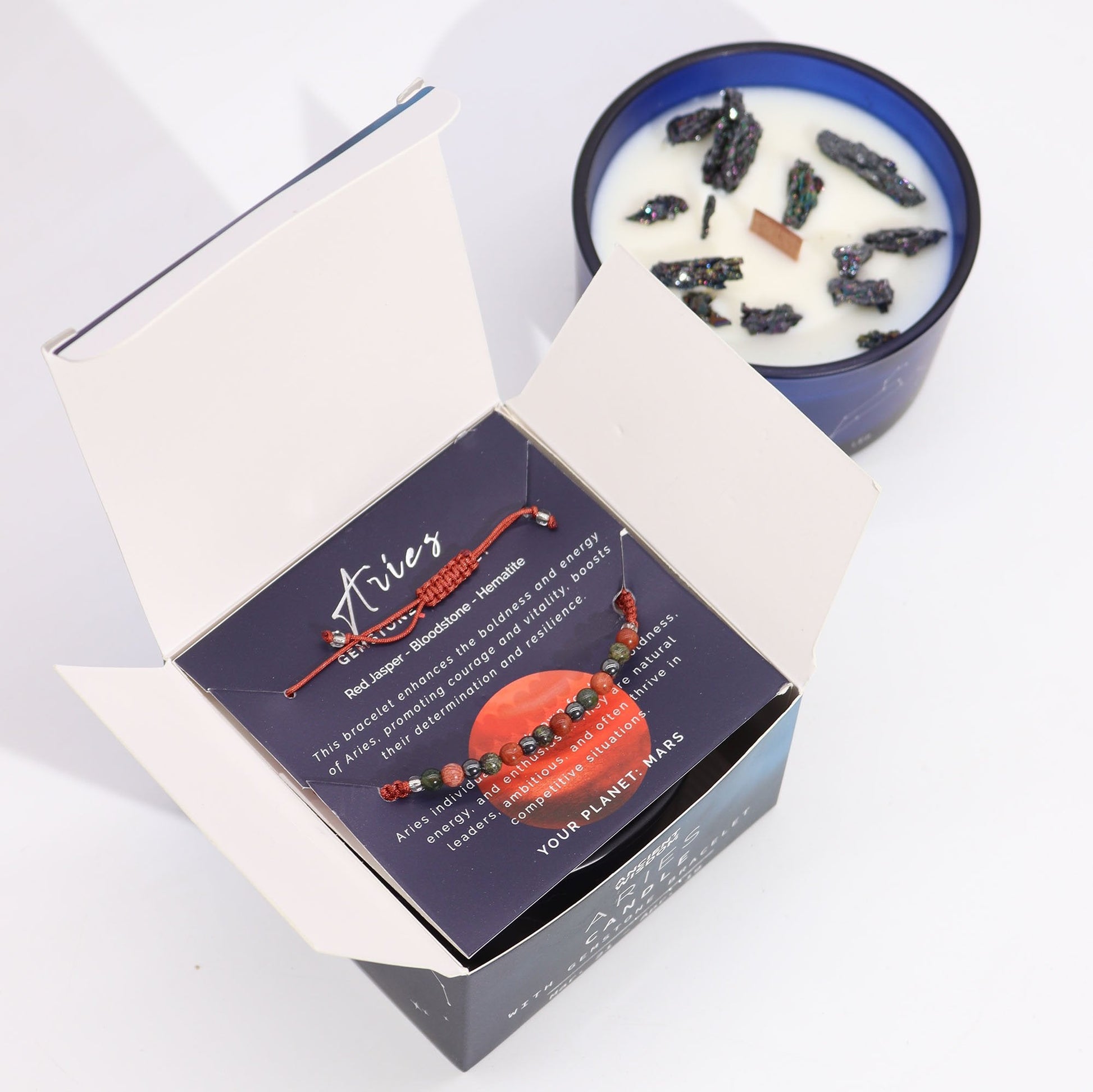 Gemstone Bracelet and Aries Zodiac Crystal Candle | #product_category# - OneRoofGifts