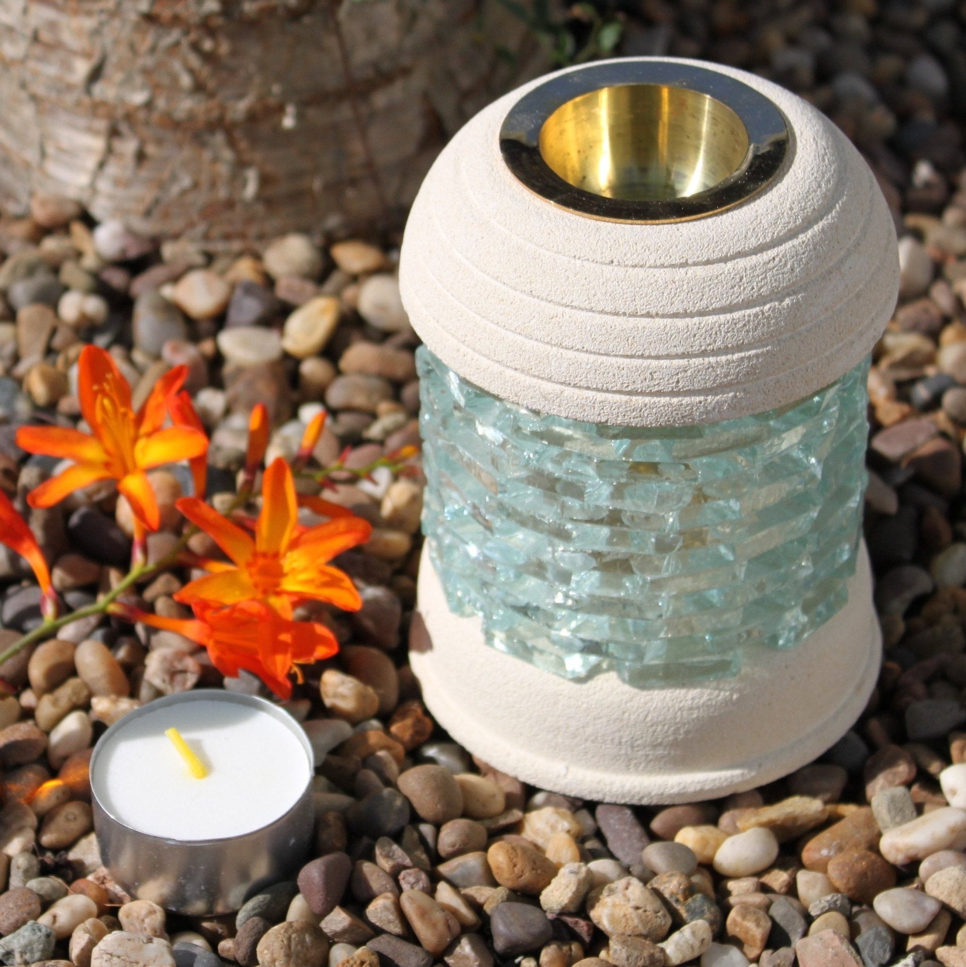Glass Round Oil Burner with Brick Stone Design | #product_category# - OneRoofGifts