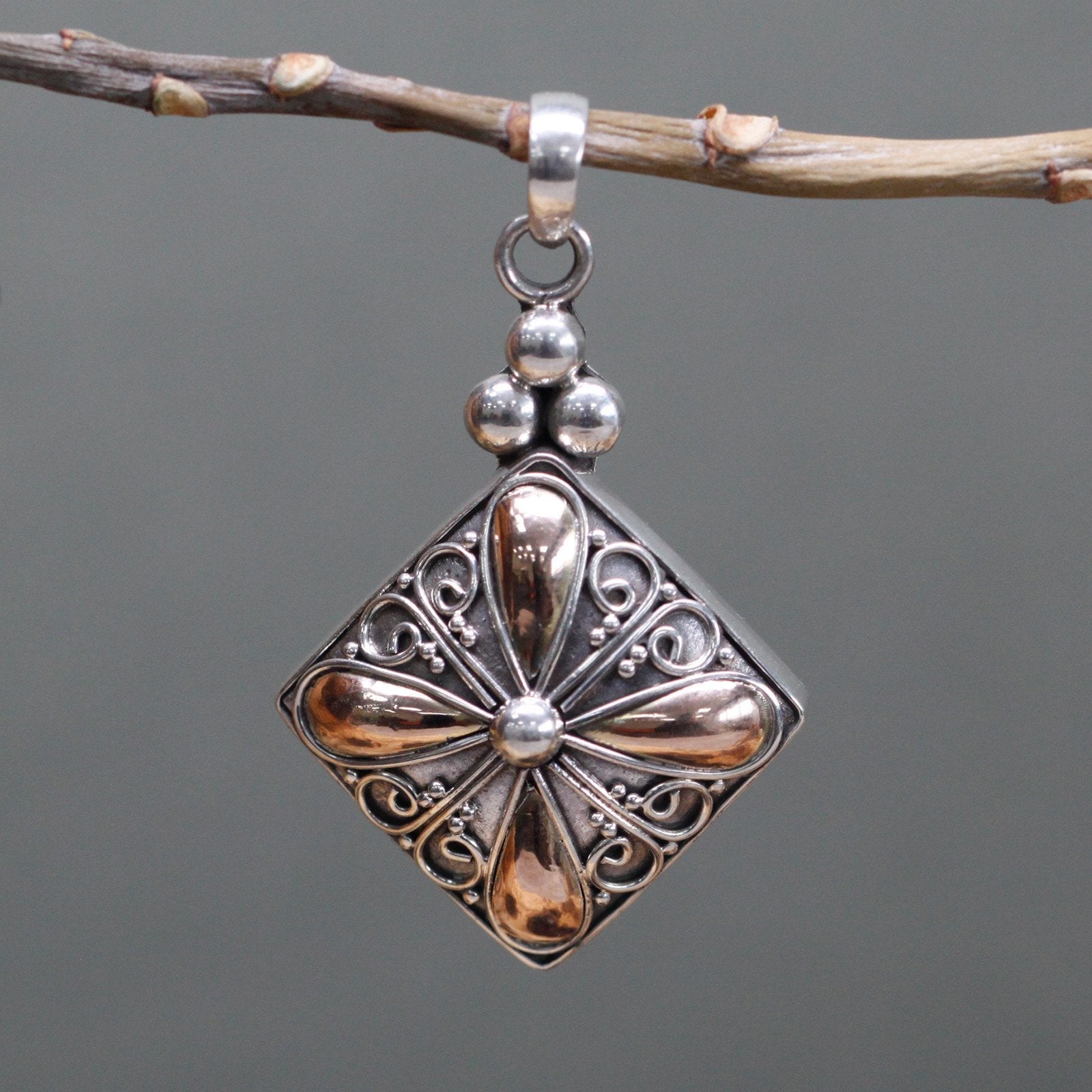Gold and Silver Square Drop Pendant | #product_category# - OneRoofGifts