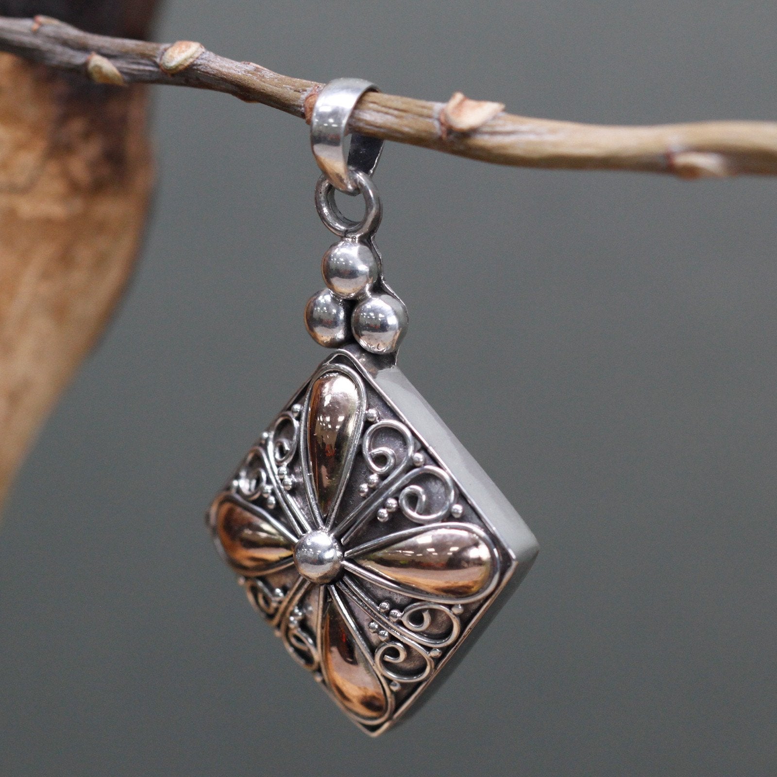 Gold and Silver Square Drop Pendant | #product_category# - OneRoofGifts