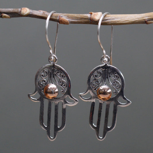 Hamsa Earrings in Silver and Gold | #product_category# - OneRoofGifts