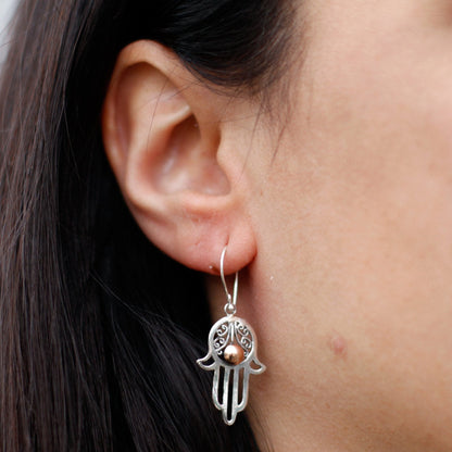 Hamsa Earrings in Silver and Gold | #product_category# - OneRoofGifts