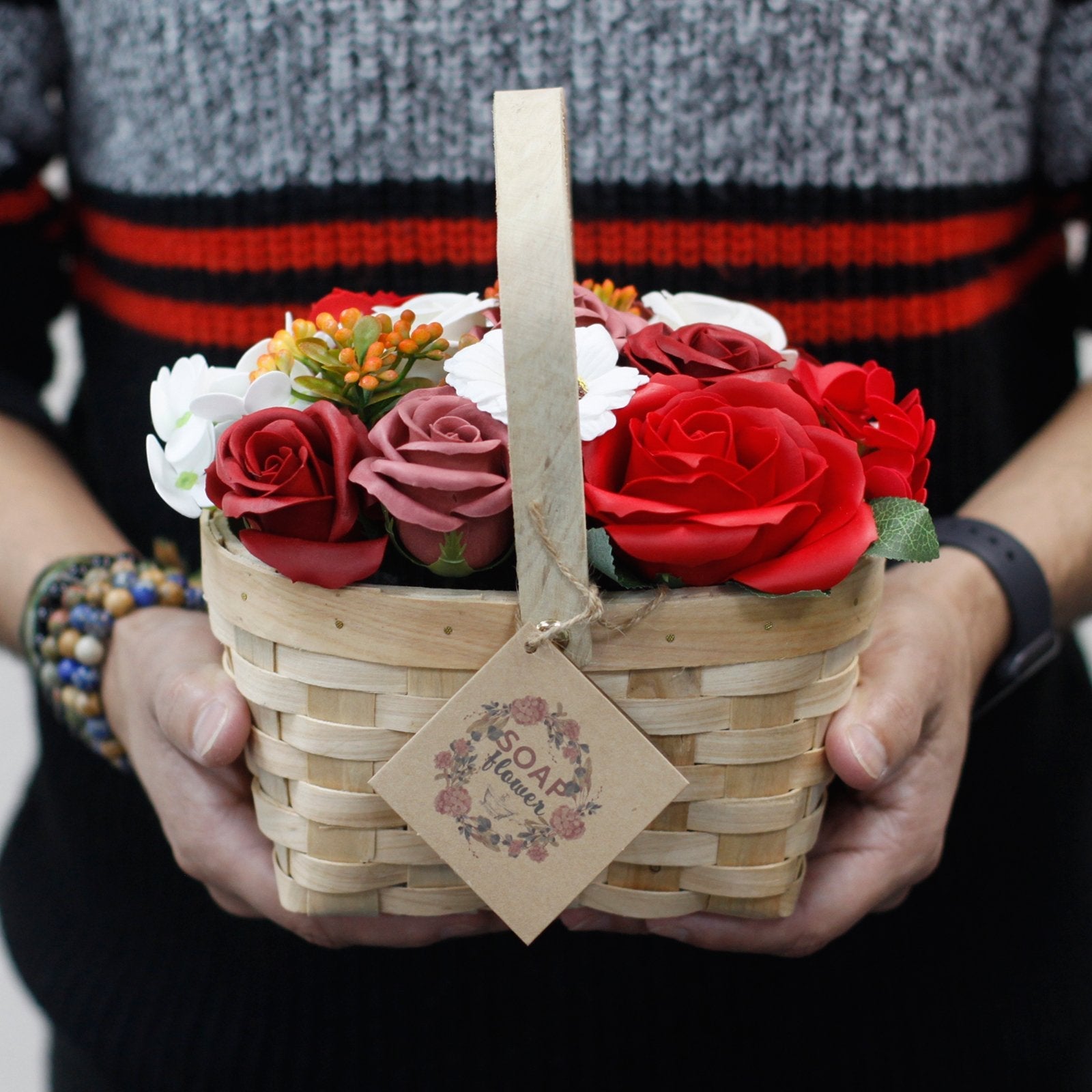 Large Pink Flower Bouquet with Wicker Basket | #product_category# - OneRoofGifts
