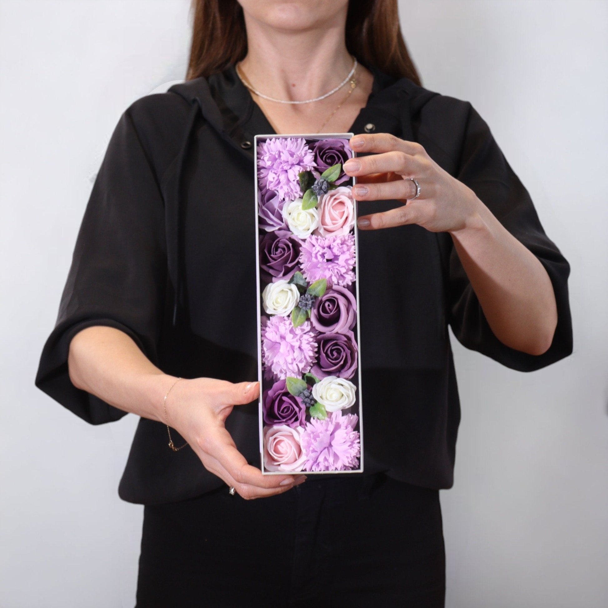 Lavender, Rose, and Carnation Long Box Arrangement | #product_category# - OneRoofGifts