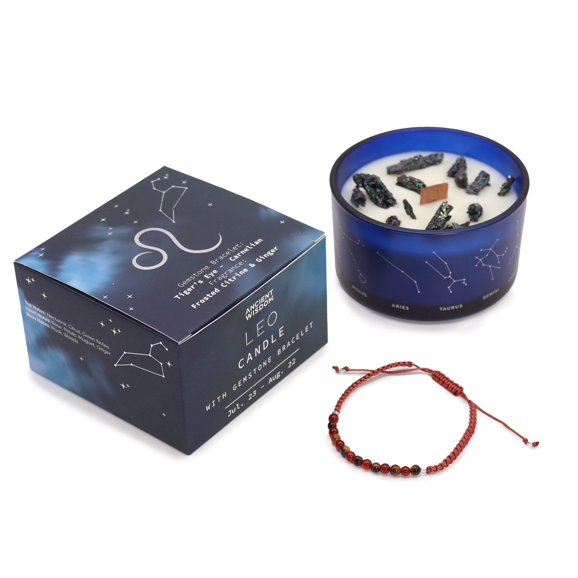 Leo Zodiac Crystal Candle with Gemstone Bracelet | #product_category# - OneRoofGifts