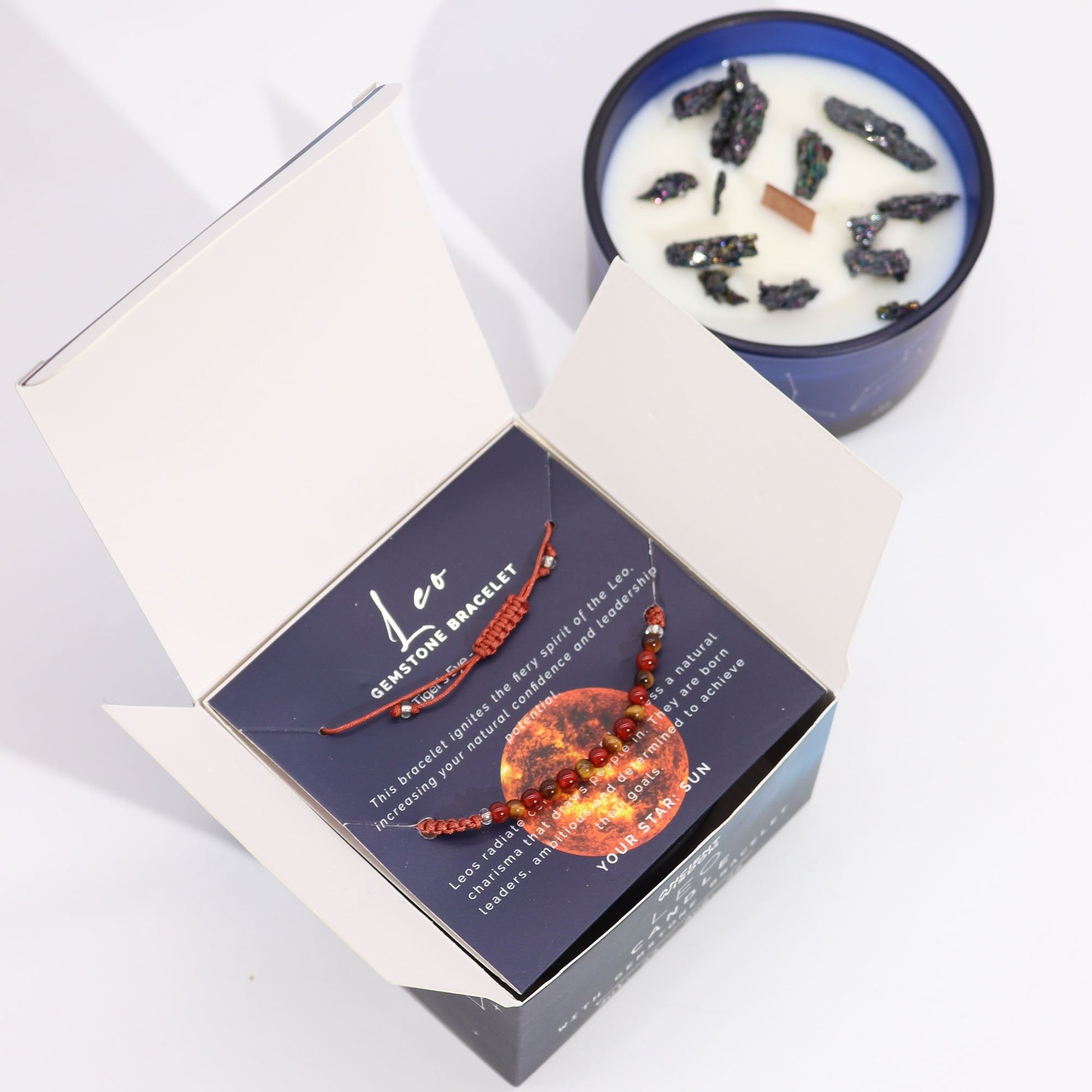Leo Zodiac Crystal Candle with Gemstone Bracelet | #product_category# - OneRoofGifts