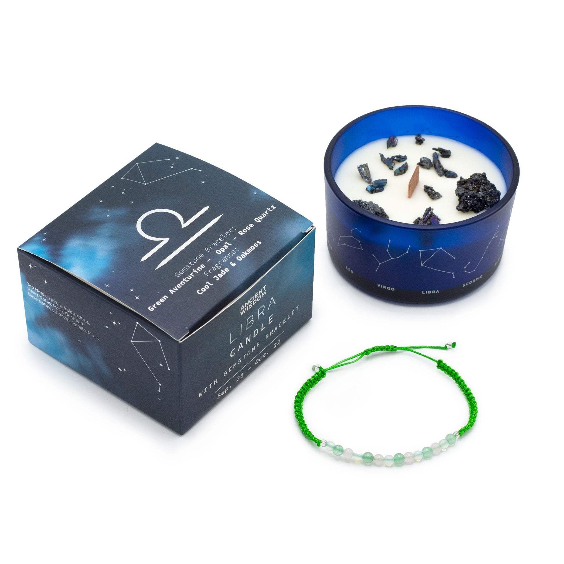 Libra Zodiac Crystal Candle with Gemstone Bracelet | #product_category# - OneRoofGifts