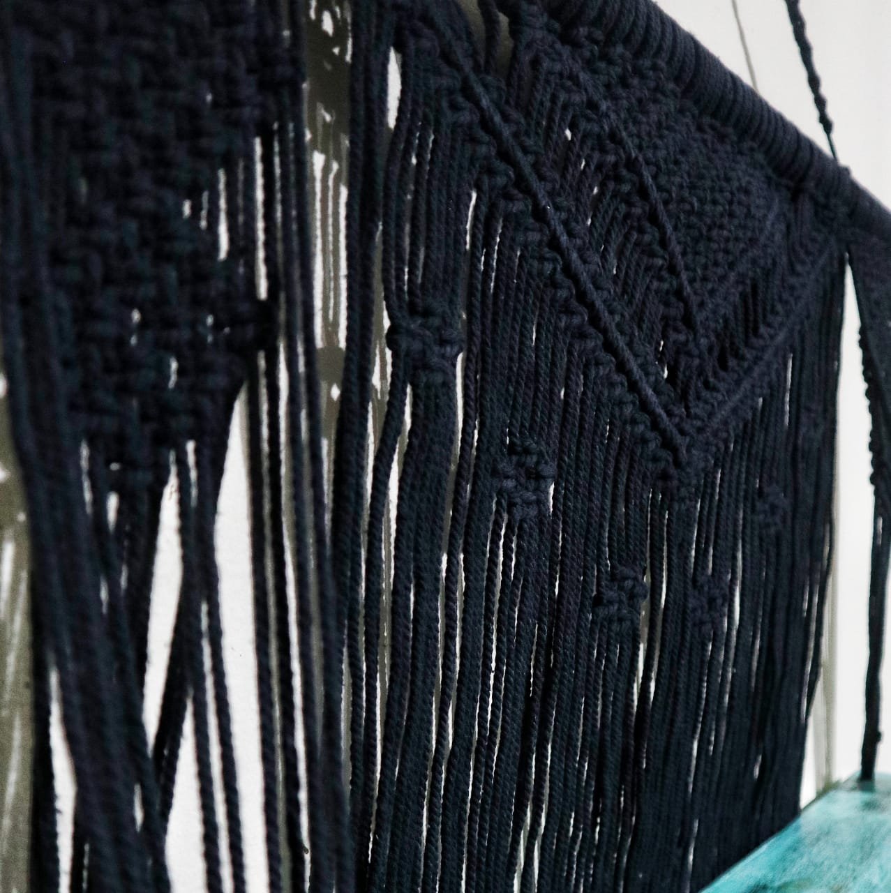Macrame Hanging Shelves, Black with Turquoise Accents | #product_category# - OneRoofGifts