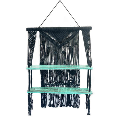 Macrame Hanging Shelves, Black with Turquoise Accents | #product_category# - OneRoofGifts