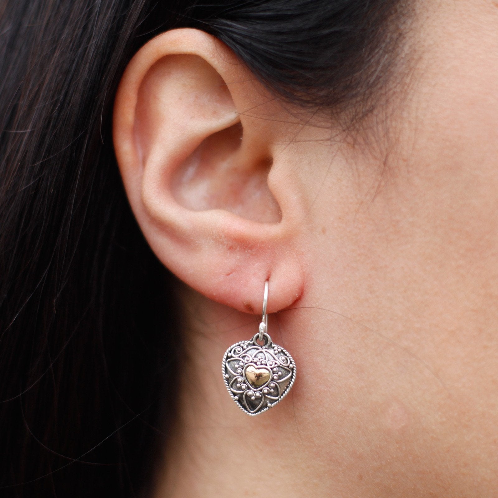 Mandala Hearts Earrings in Silver and Gold | #product_category# - OneRoofGifts