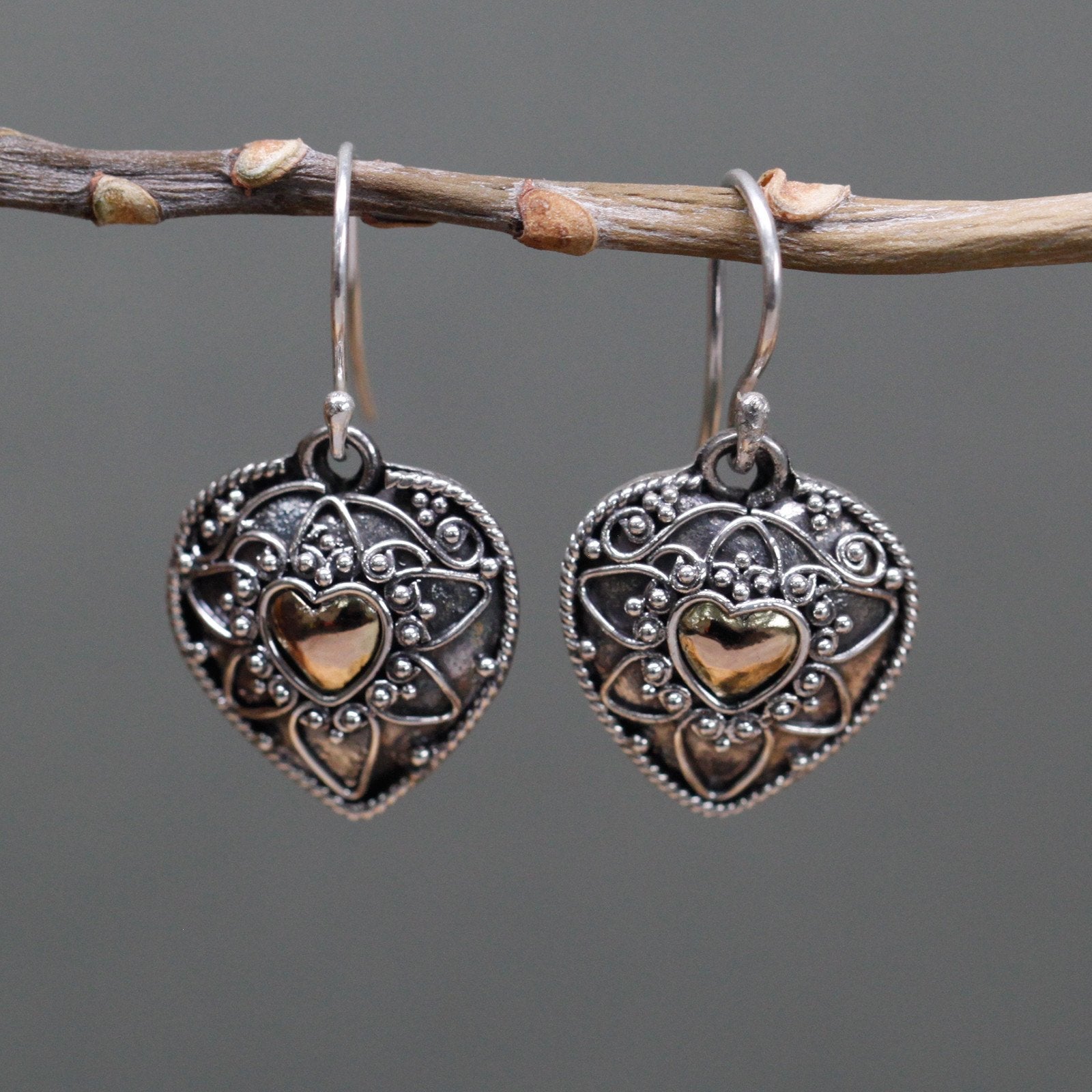 Mandala Hearts Earrings in Silver and Gold | #product_category# - OneRoofGifts