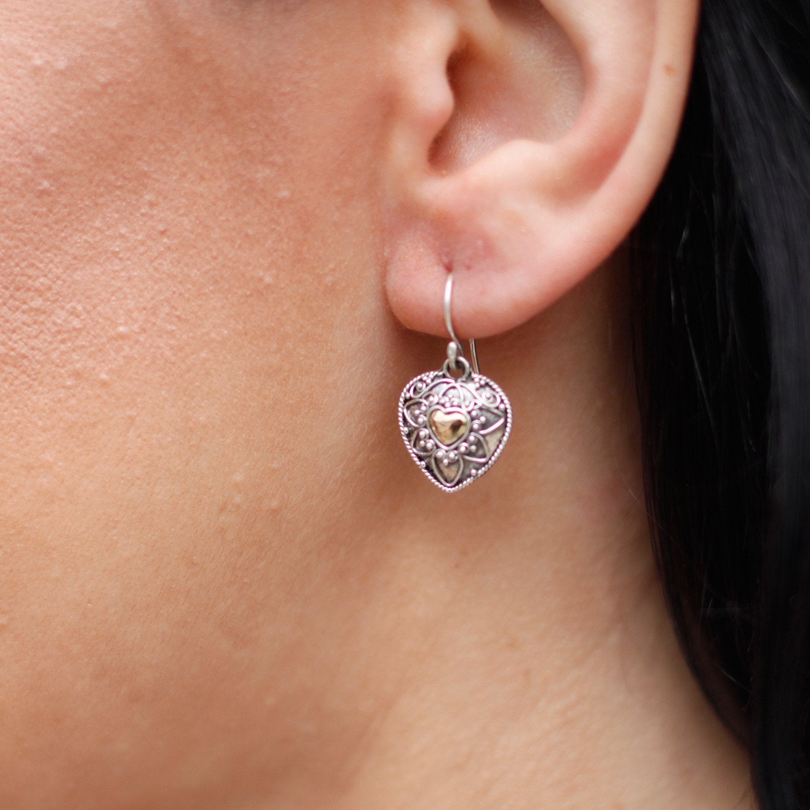 Mandala Hearts Earrings in Silver and Gold | #product_category# - OneRoofGifts