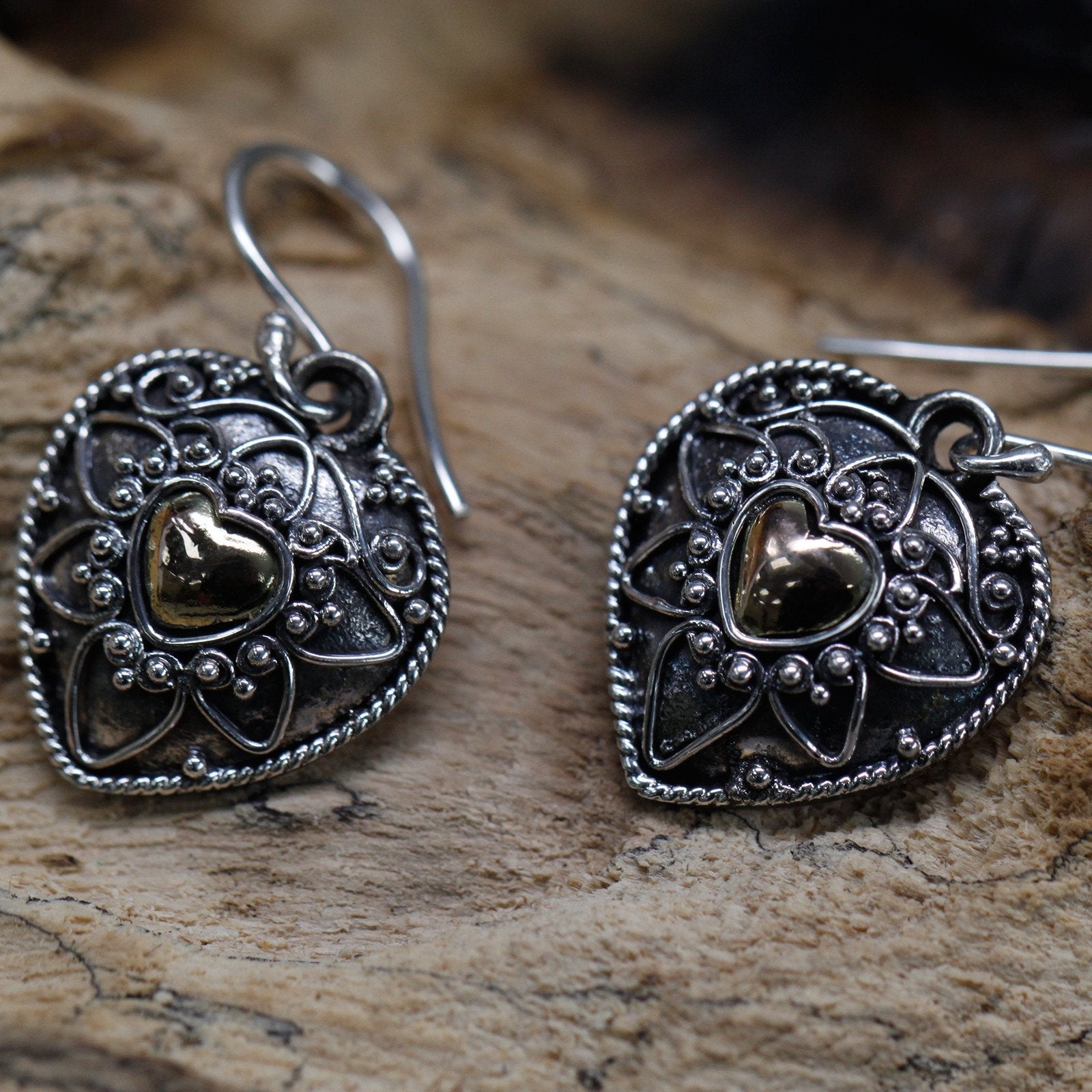 Mandala Hearts Earrings in Silver and Gold | #product_category# - OneRoofGifts